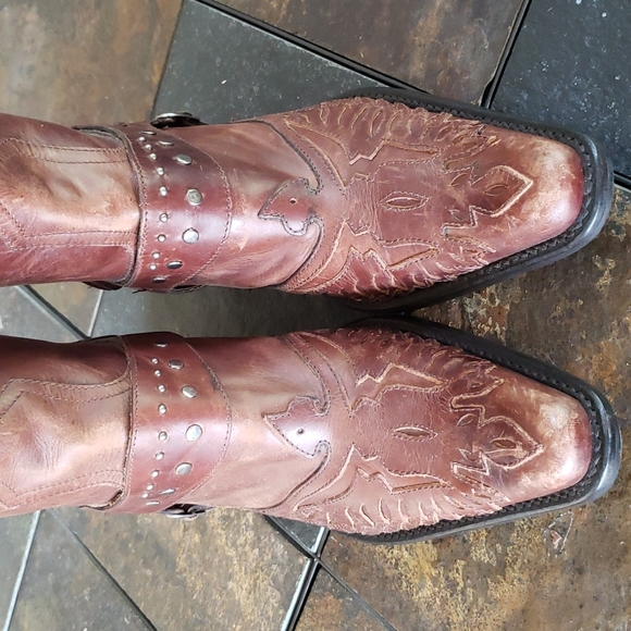 MIA Rockstar Leather Tall Distressed Harness Cowboy Western Boots Brazil Size 6 - Picture 3 of 16